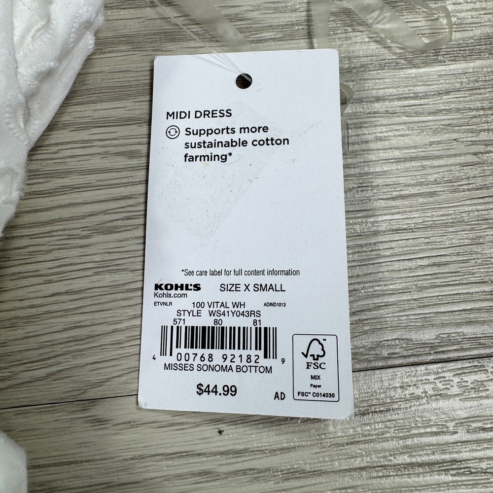 Sonoma Women's Midi Dress White Eyelet Cotton Sleeveless Tie Waist XS NWT - Picture 7 of 9